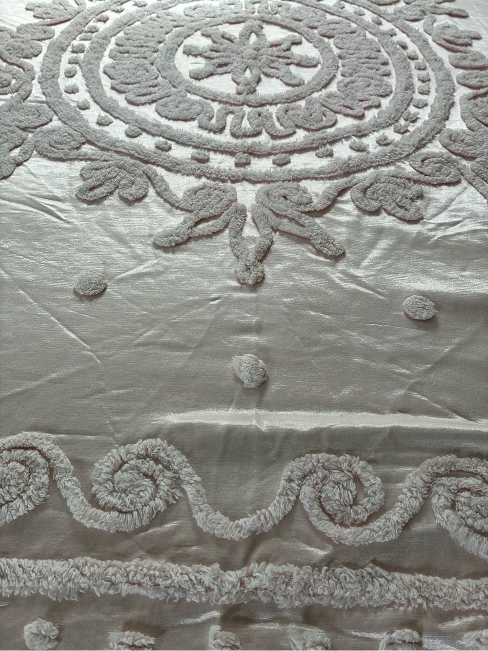 Vintage Everwear Satin Chenille Bedspread Pink Medallion Hollywood Glam Lg Queen